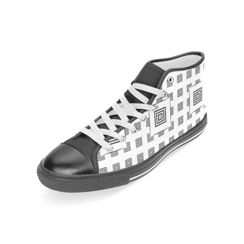 Solid Squares Frame Mosaic Black & White Women's Classic High Top Canvas Shoes (Model 017)