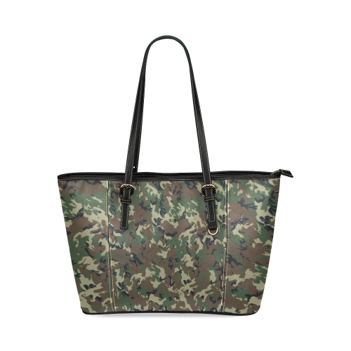 Forest Camouflage Pattern Leather Tote Bag/Small (Model 1640)