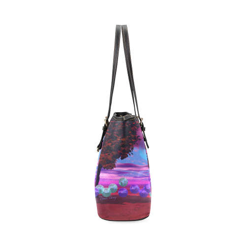 Bubble Garden, Abstract Rose  Azure Wisdom Leather Tote Bag/Small (Model 1640)