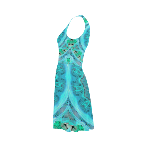 Teal Cyan Ocean Abstract Modern Lace Lattice Atalanta Sundress (Model D04)