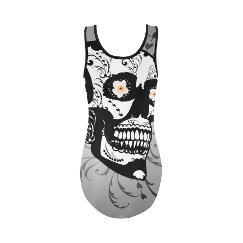 Wonderful sugar skull in black and white Vest One Piece Swimsuit (Model S04)