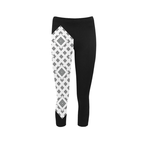 Solid Squares Frame Mosaic Black & White Capri Legging (Model L02)