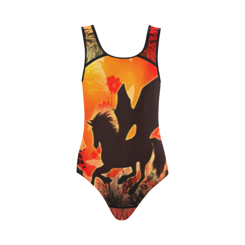 Wonderful black unicorn silhouette Vest One Piece Swimsuit (Model S04)