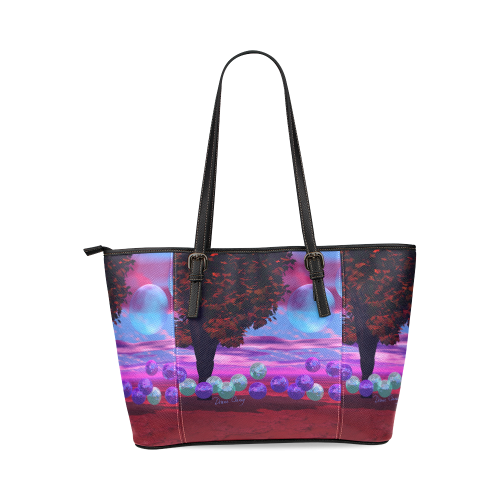 Bubble Garden, Abstract Rose  Azure Wisdom Leather Tote Bag/Large (Model 1640)