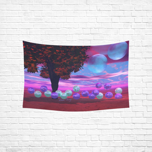 Bubble Garden, Abstract Rose  Azure Wisdom Cotton Linen Wall Tapestry 60"x 40"