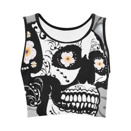 Wonderful sugar skull in black and white Women's Crop Top (Model T42)