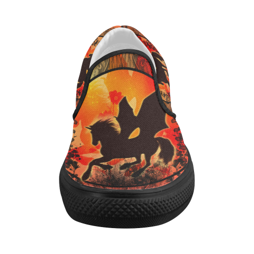 Wonderful black unicorn silhouette Women's Slip-on Canvas Shoes (Model 019)