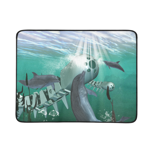 Dolphin with mechanical fish Beach Mat 78"x 60"