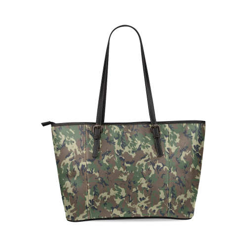Forest Camouflage Pattern Leather Tote Bag/Large (Model 1640)
