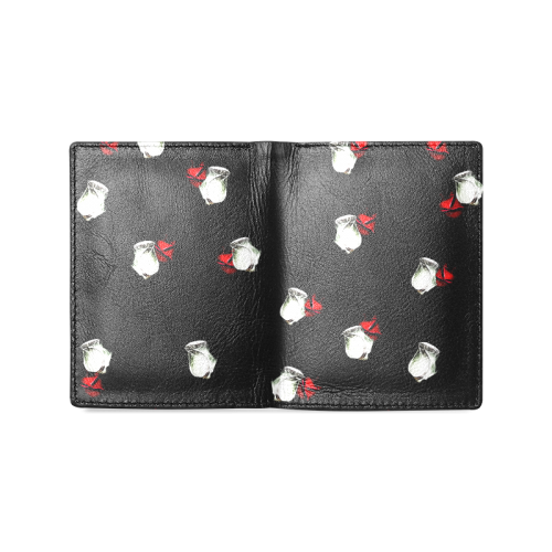 White and Red Roses Men's Leather Wallet (Model 1612)