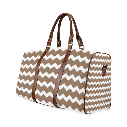 Modern Trendy Pastel Grey Brown Zig Zag Pattern Chevron Waterproof Travel Bag/Large (Model 1639)