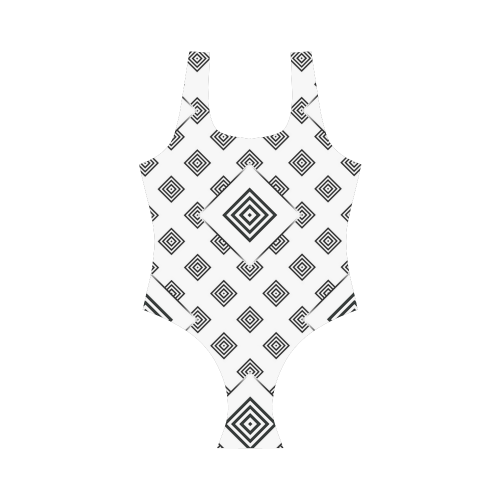 Solid Squares Frame Mosaic Black & White Vest One Piece Swimsuit (Model S04)