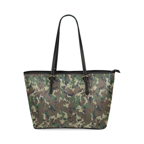 Forest Camouflage Pattern Leather Tote Bag/Large (Model 1640)