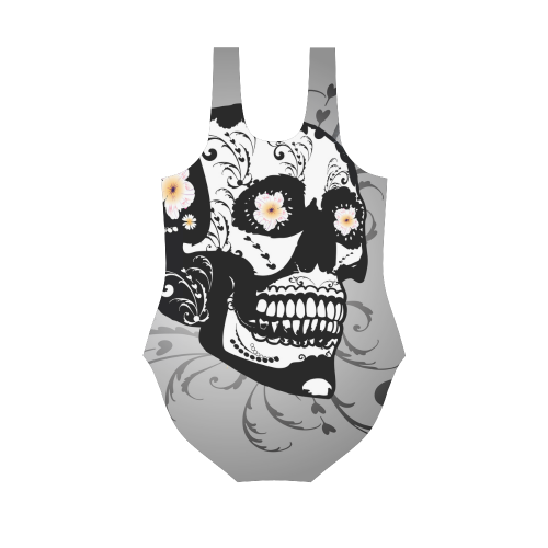 Wonderful sugar skull in black and white Vest One Piece Swimsuit (Model S04)