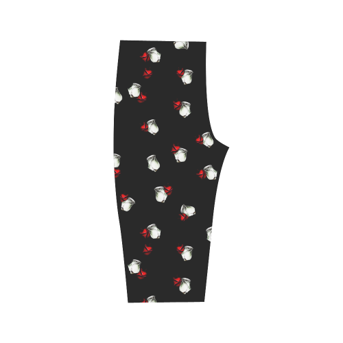 White and Red Roses Hestia Cropped Leggings (Model L03)