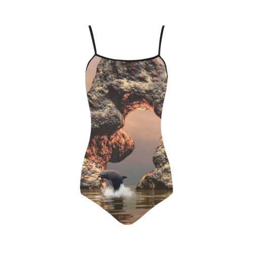 Dolphin in the sunset Strap Swimsuit ( Model S05)
