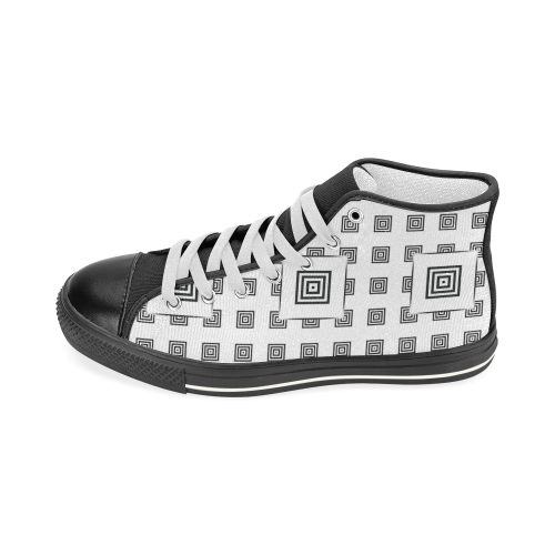 Solid Squares Frame Mosaic Black & White Women's Classic High Top Canvas Shoes (Model 017)