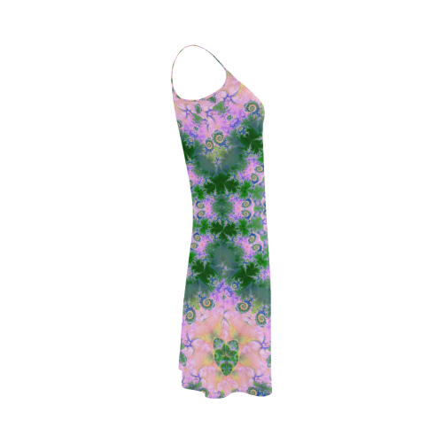 Rose Pink Green Explosion of Flowers Mandala Alcestis Slip Dress (Model D05)