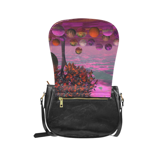 Bittersweet Opinion, Abstract Raspberry Maple Tree Classic Saddle Bag/Small (Model 1648)