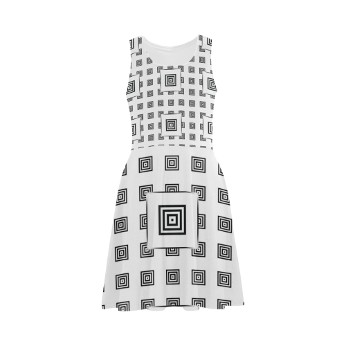 Solid Squares Frame Mosaic Black & White Atalanta Sundress (Model D04)