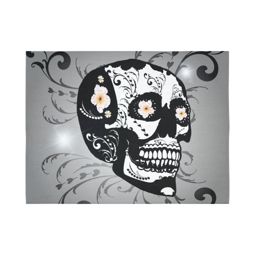 Wonderful sugar skull in black and white Cotton Linen Wall Tapestry 80"x 60"