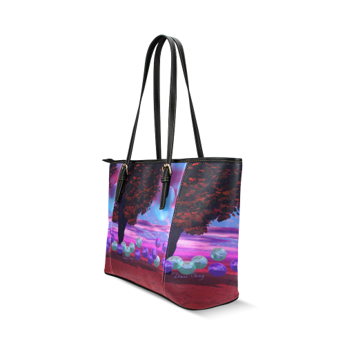 Bubble Garden, Abstract Rose  Azure Wisdom Leather Tote Bag/Small (Model 1640)