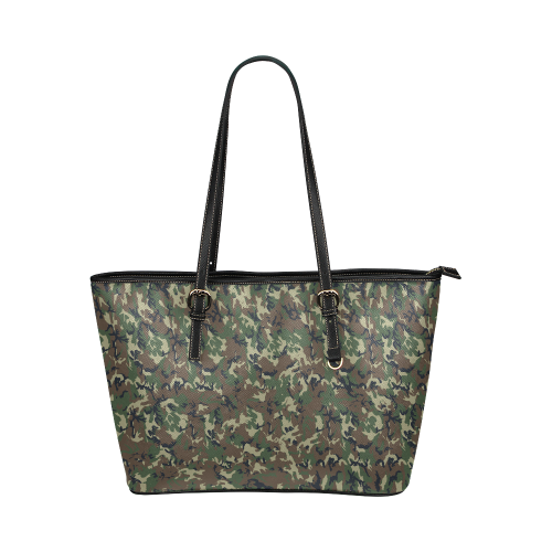 Forest Camouflage Pattern Leather Tote Bag/Large (Model 1651)