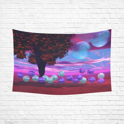 Bubble Garden, Abstract Rose  Azure Wisdom Cotton Linen Wall Tapestry 90"x 60"