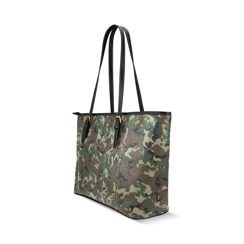 Forest Camouflage Pattern Leather Tote Bag/Small (Model 1640)