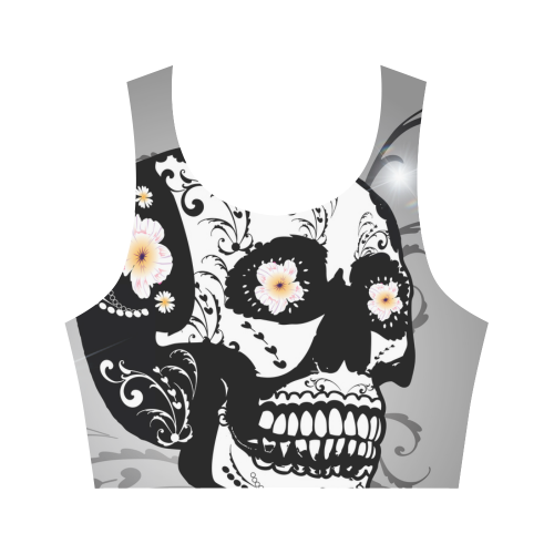 Wonderful sugar skull in black and white Women's Crop Top (Model T42)