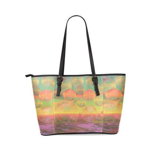 Autumn Ruminations, Abstract Gold Rose Glory Leather Tote Bag/Small (Model 1640)