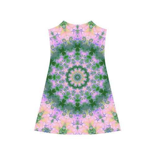 Rose Pink Green Explosion of Flowers Mandala Alcestis Slip Dress (Model D05)