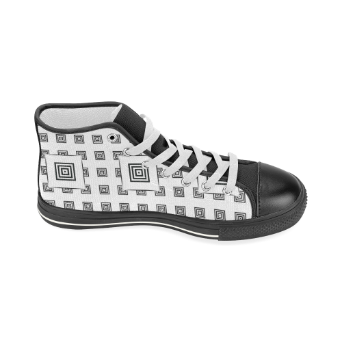 Solid Squares Frame Mosaic Black & White Women's Classic High Top Canvas Shoes (Model 017)