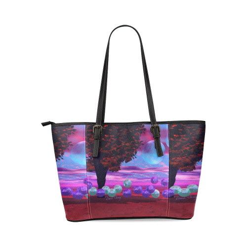 Bubble Garden, Abstract Rose  Azure Wisdom Leather Tote Bag/Small (Model 1640)