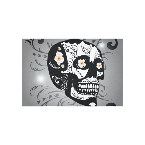 Wonderful sugar skull in black and white Cotton Linen Wall Tapestry 60"x 40"