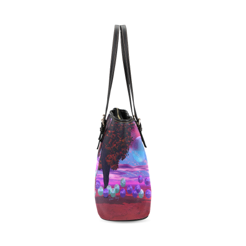 Bubble Garden, Abstract Rose  Azure Wisdom Leather Tote Bag/Large (Model 1640)