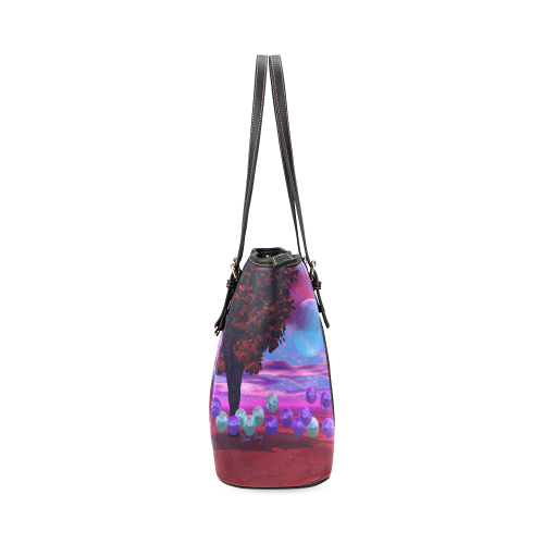 Bubble Garden, Abstract Rose  Azure Wisdom Leather Tote Bag/Large (Model 1640)