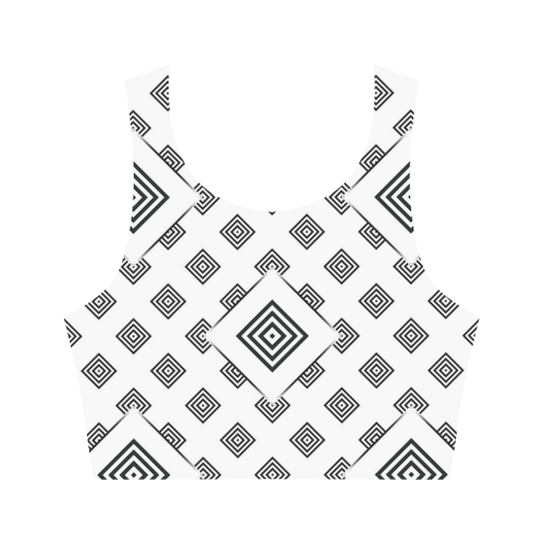 Solid Squares Frame Mosaic Black & White Women's Crop Top (Model T42)