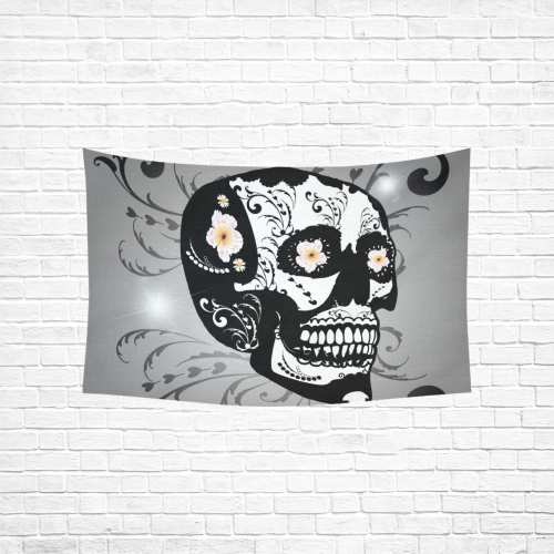 Wonderful sugar skull in black and white Cotton Linen Wall Tapestry 60"x 40"