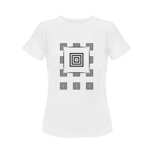 Solid Squares Frame Mosaic Black & White Women's Classic T-Shirt (Model T17）