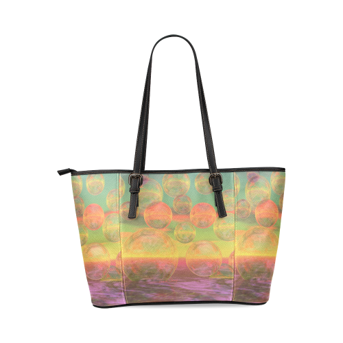 Autumn Ruminations, Abstract Gold Rose Glory Leather Tote Bag/Large (Model 1640)