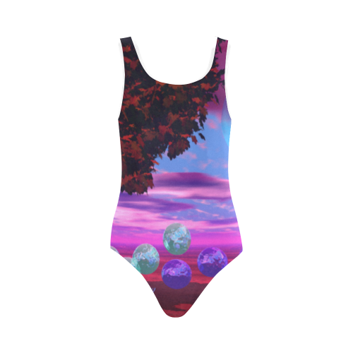 Bubble Garden, Abstract Rose  Azure Wisdom Vest One Piece Swimsuit (Model S04)