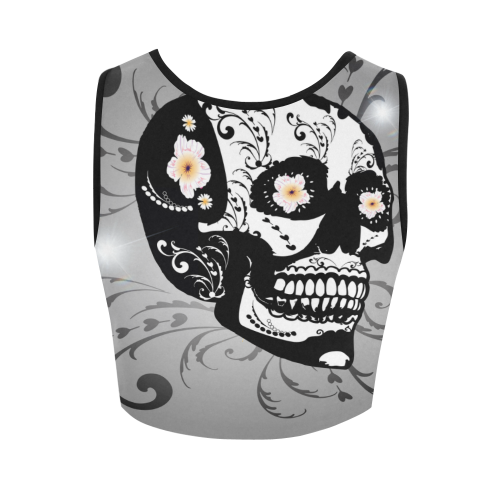 Wonderful sugar skull in black and white Women's Crop Top (Model T42)