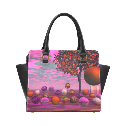 Bittersweet Opinion, Abstract Raspberry Maple Tree Rivet Shoulder Handbag (Model 1645)