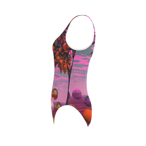 Bittersweet Opinion, Abstract Raspberry Maple Tree Vest One Piece Swimsuit (Model S04)