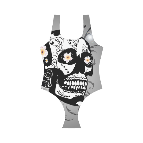 Wonderful sugar skull in black and white Vest One Piece Swimsuit (Model S04)