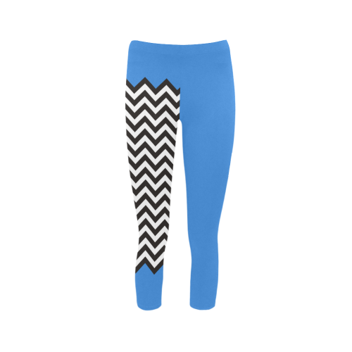 HIPSTER zigzag chevron pattern black & white Capri Legging (Model L02)