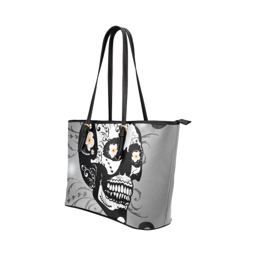 Wonderful sugar skull in black and white Leather Tote Bag/Small (Model 1651)