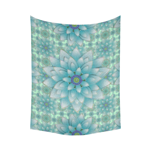 Turquoise Happy Lotus Cotton Linen Wall Tapestry 80"x 60"