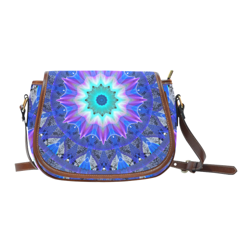 Blue Ice Merry Aqua Violet Foliage Flowers Zen Saddle Bag/Small (Model 1649) Full Customization